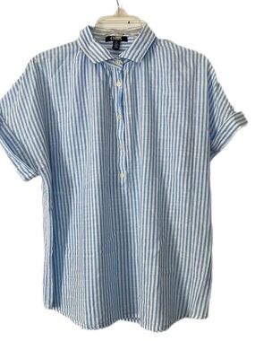 Chaps Light Blue & White Striped Short Sleeve Shirt